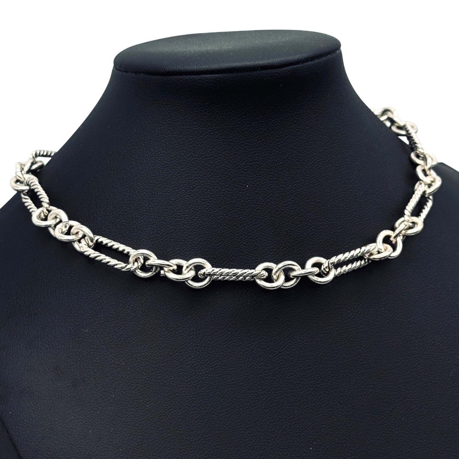 Cable Chain Choker Necklace Silver Tone Links Toggle Clasp 14″