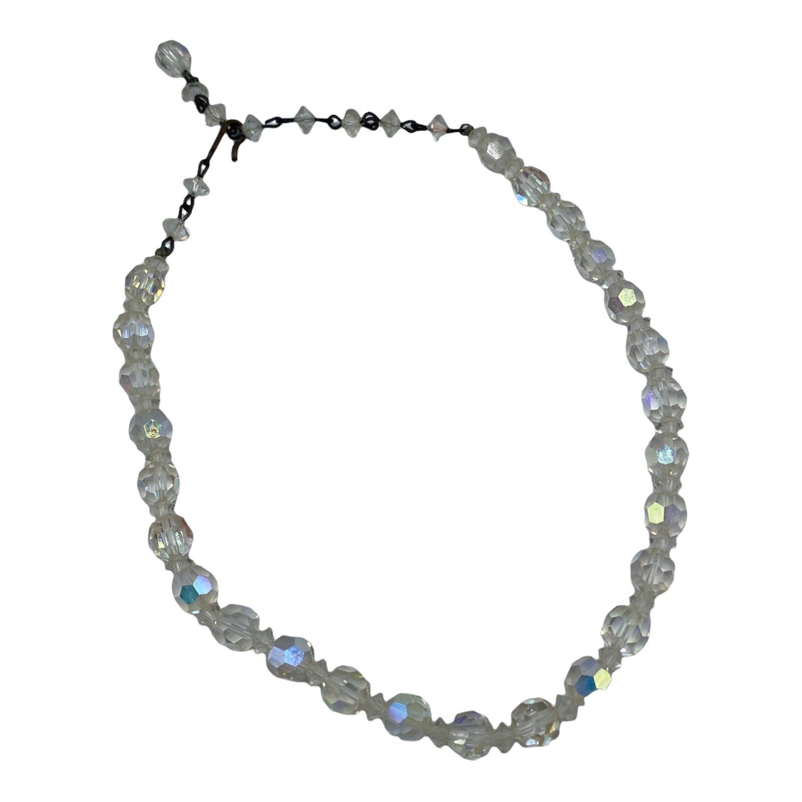 Vtg Aurora Borealis Crystal Necklace 12-15″ Strand Choker Shiny Sparkly