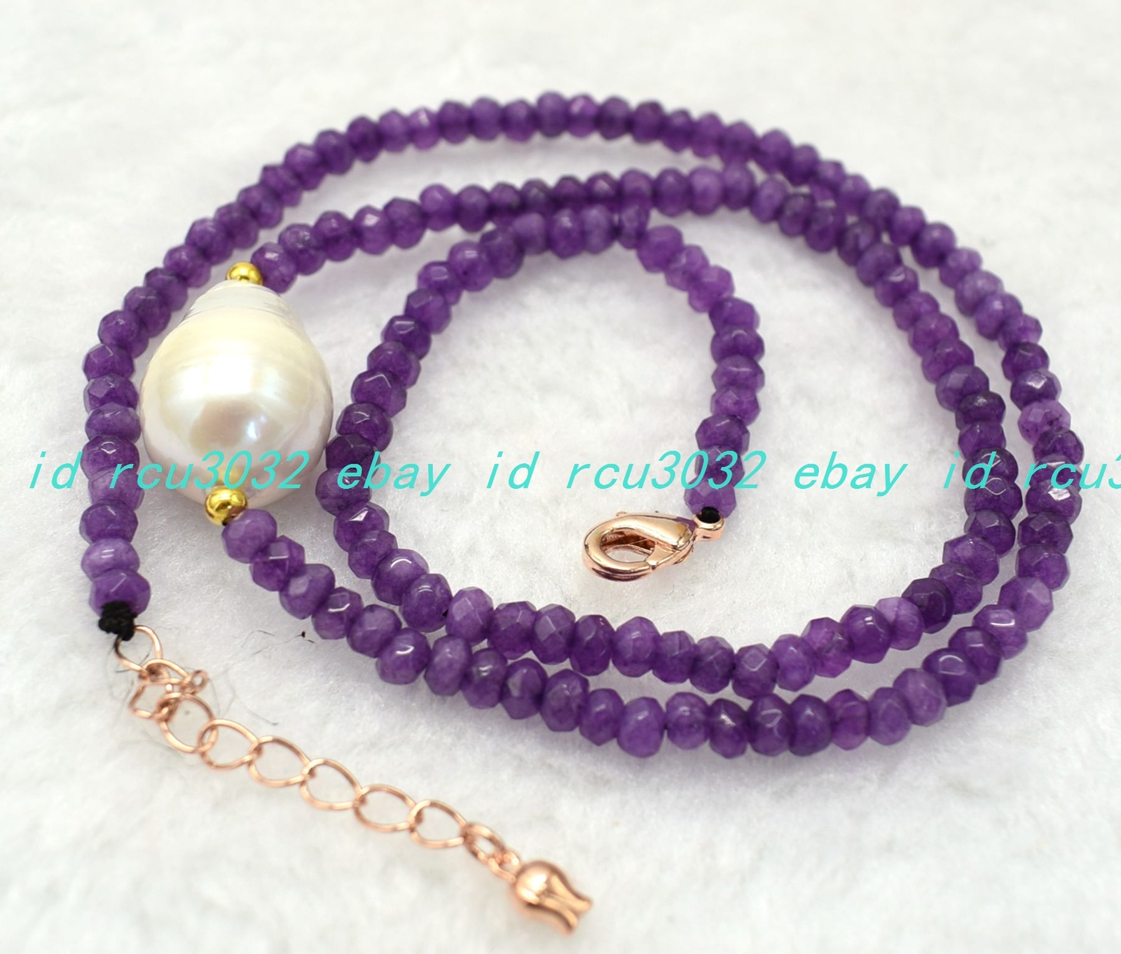 2x4mm Faceted Purple Jade White Baroque Pearl Rondelle Beads Necklace 18-36 In
