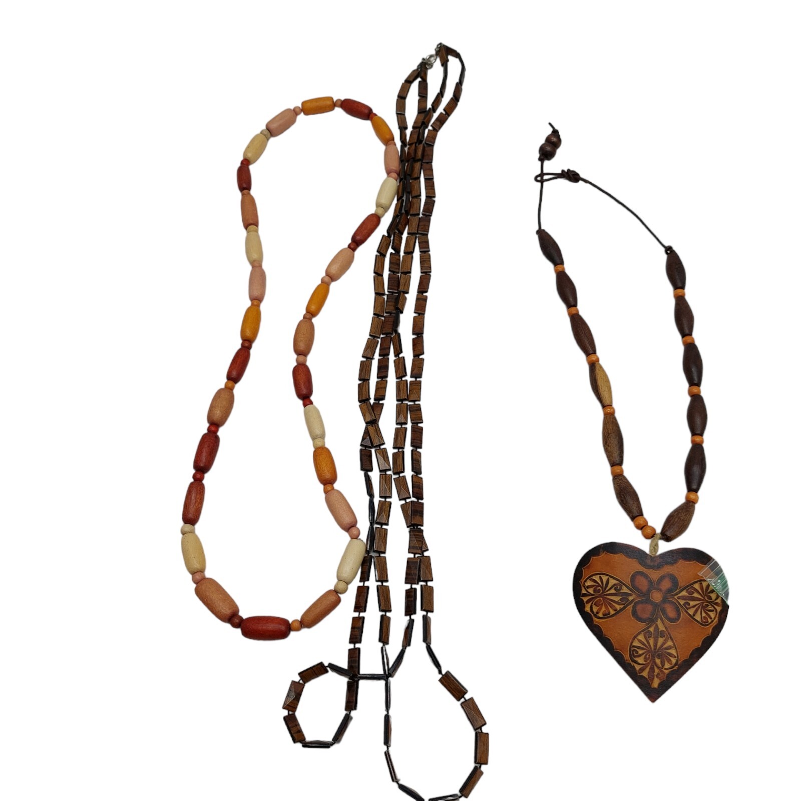 Carved Wooden Heart Necklace Choker set of 3 various sizes and styles