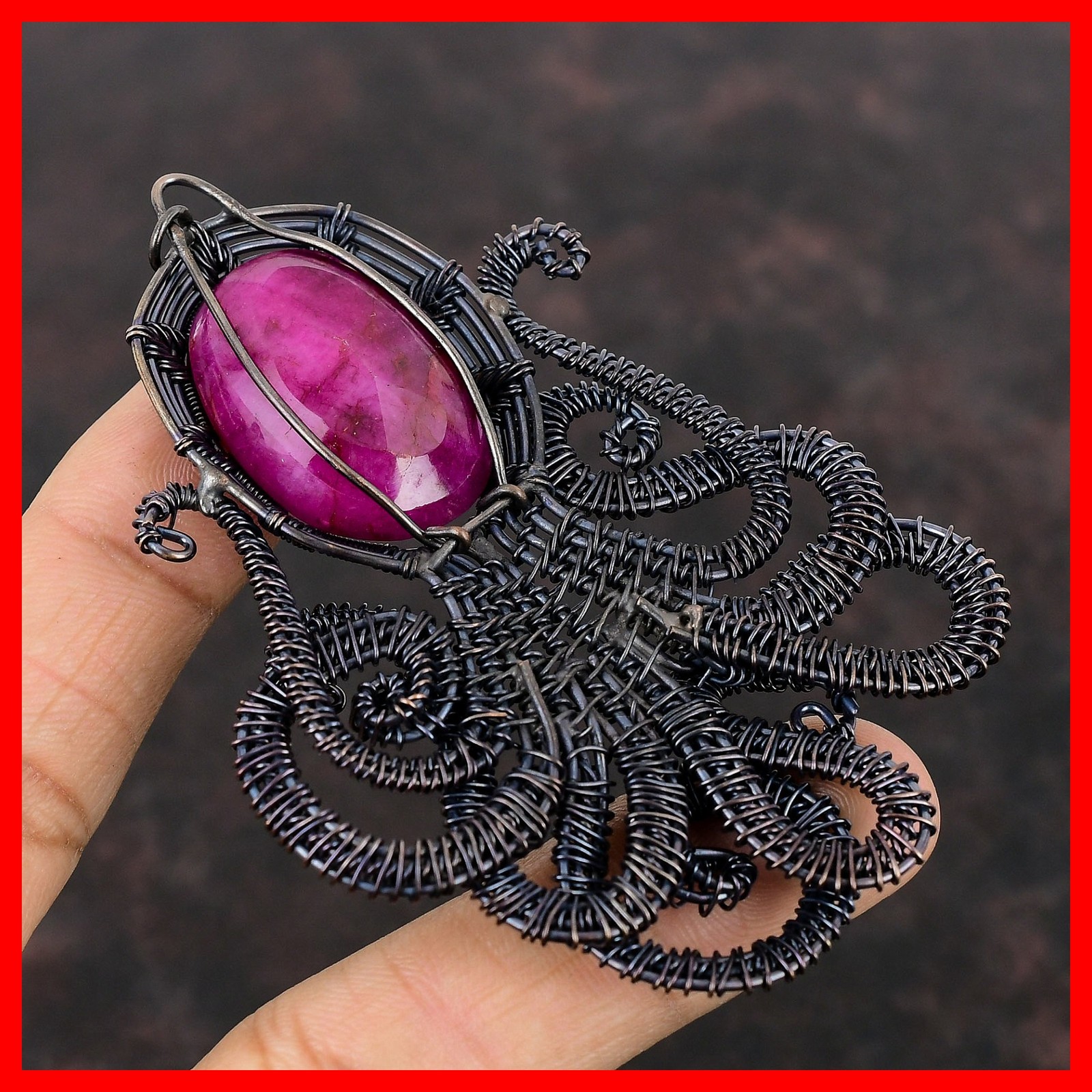 Copper Natural Kashmir Rubi Mother Octopus And Wire Wrapped Birthday New Pendant