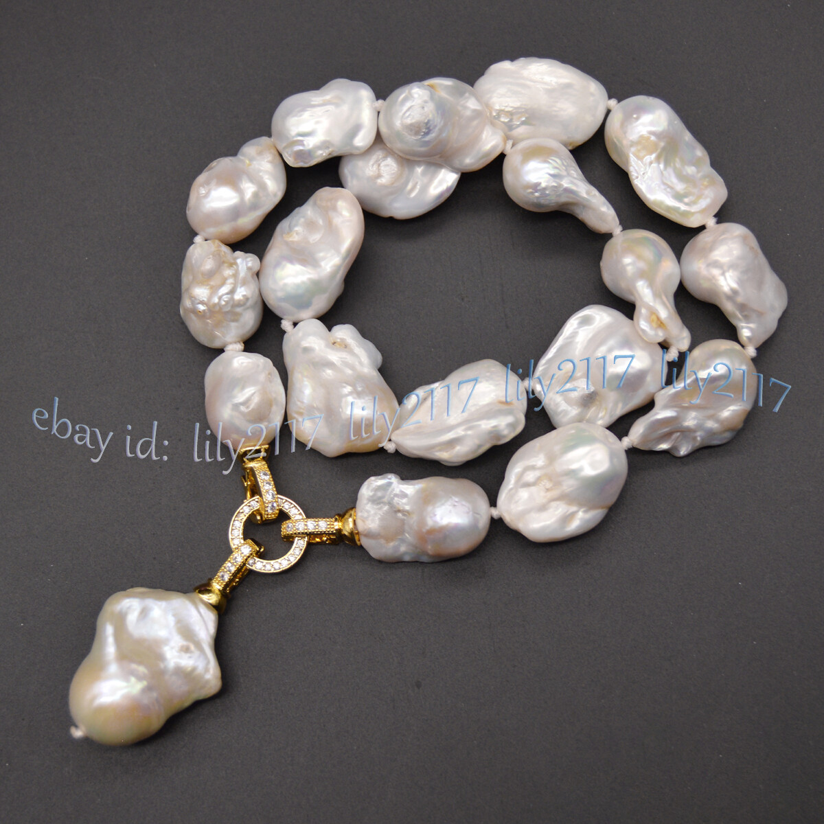 Large 15-25mm Genuine Natural White Keshi Reborn Baroque Pearl Pendant Necklace