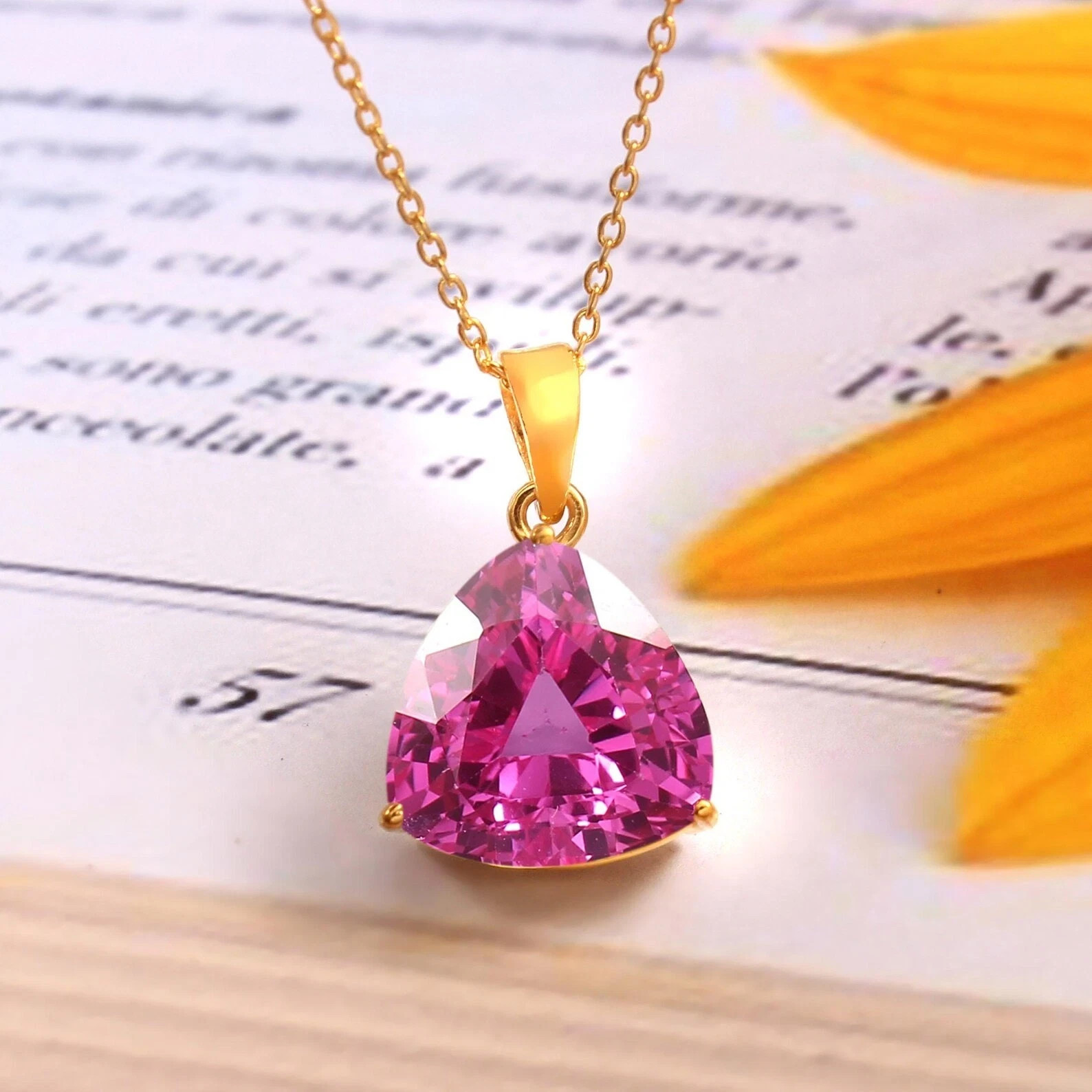 13×13 MM – AAA Flawless Ceylon Pink Sapphire Trilliant Pendant, 925 Silver