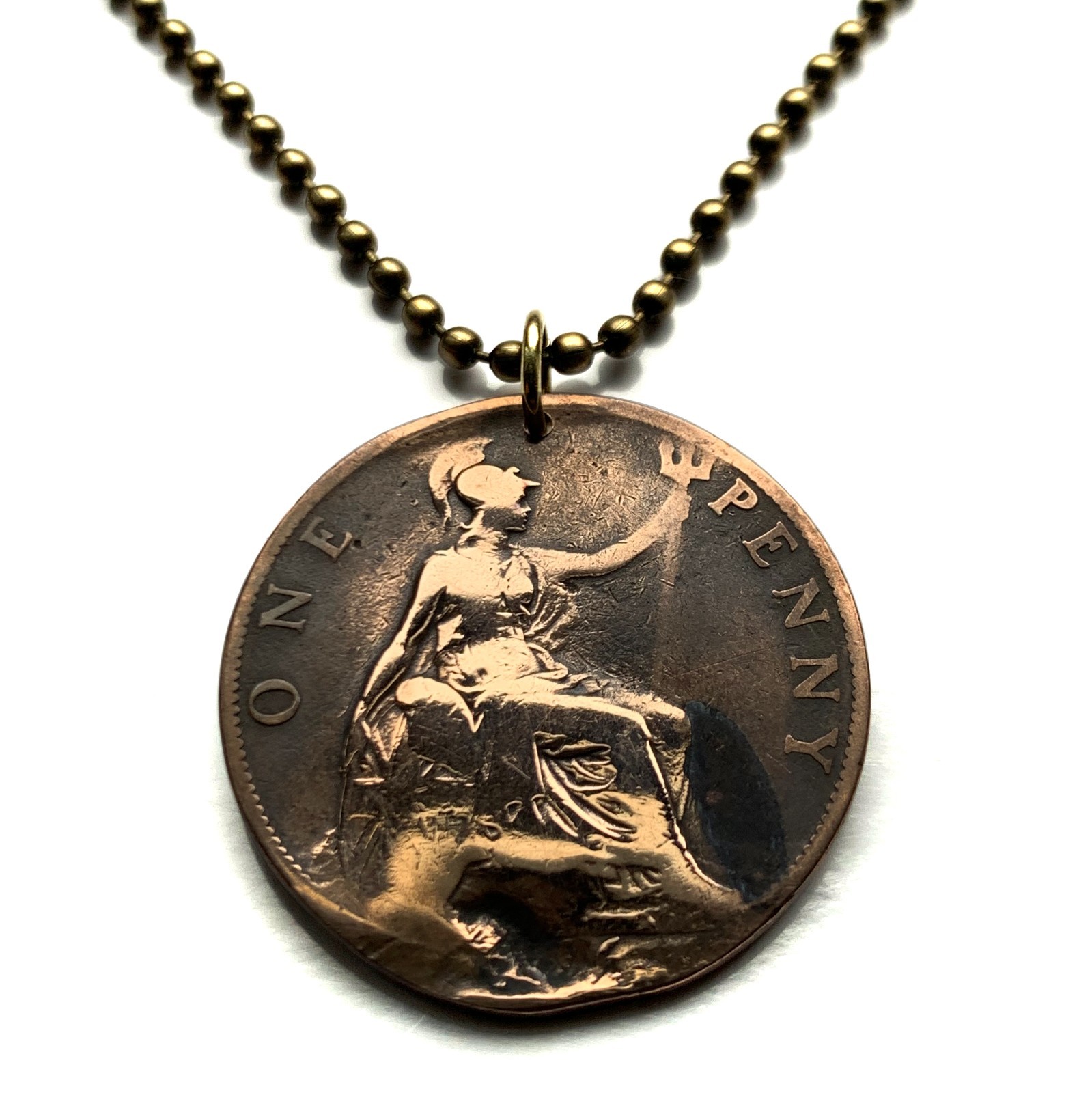 1895-1901 United Kingdom 1 Penny coin pendant Queen Victoria London Leeds 001616