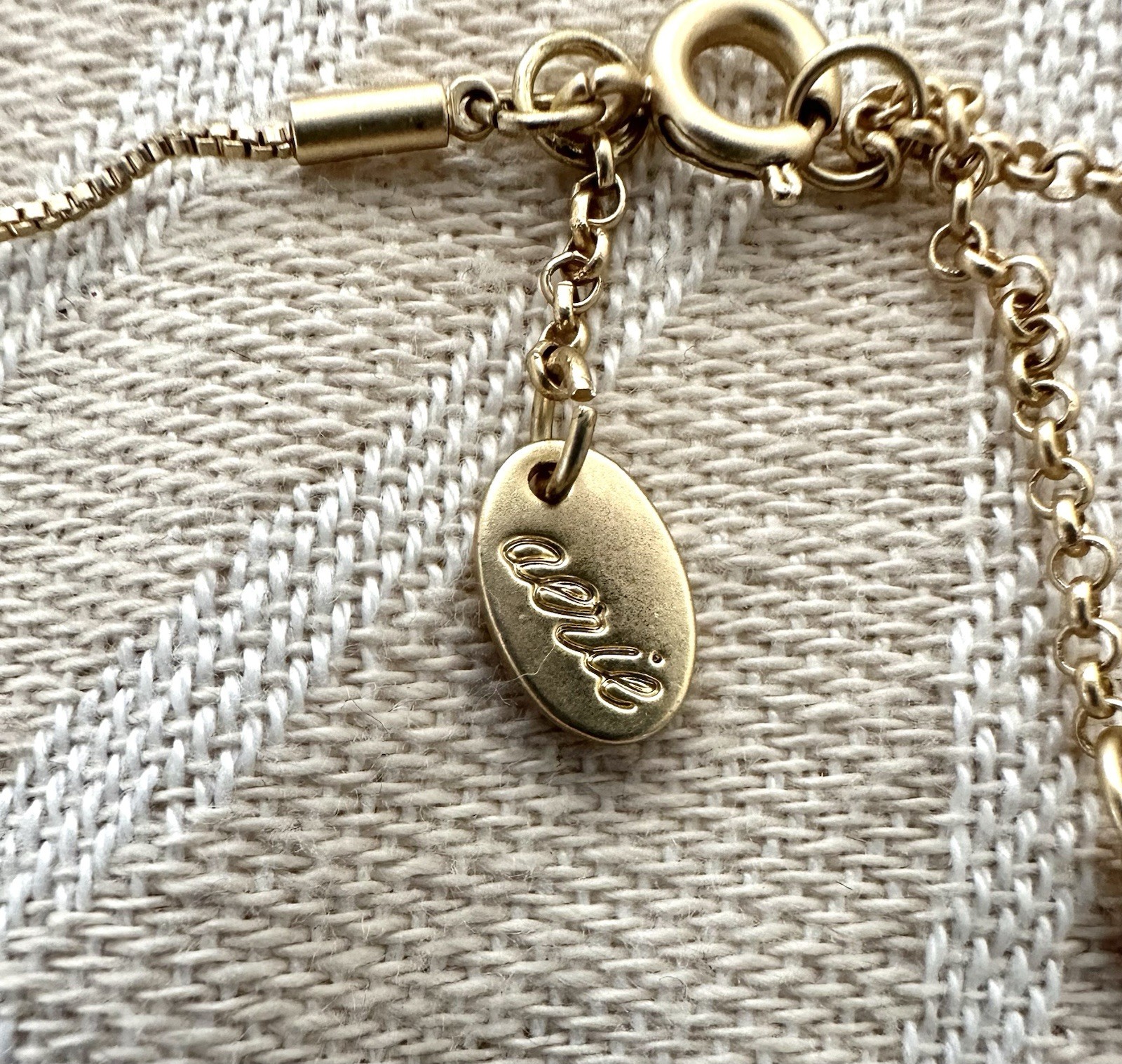 Aerie Gold Tone Charm Necklace Heart Teddy Bear LOVE Faux Pearl Adjustable 18-21
