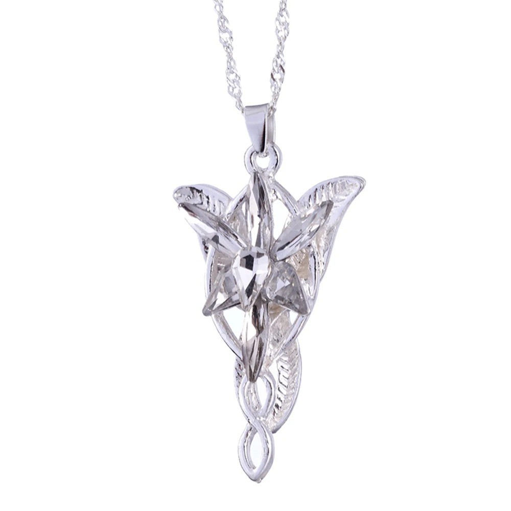 Lord of the Rings Arwen Evenstar Necklace Silver Crystal Pendant LOTR Elf Gift