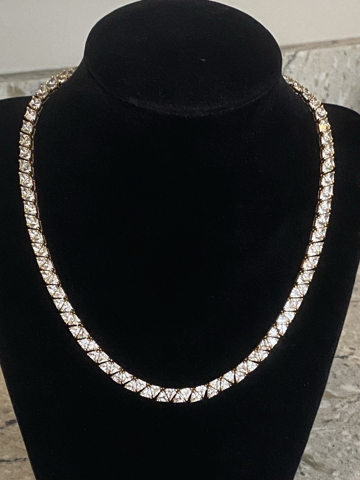 Gold Vermeil 925 Trillion Cut Cubic Zirconia Necklace 16.75″ Length