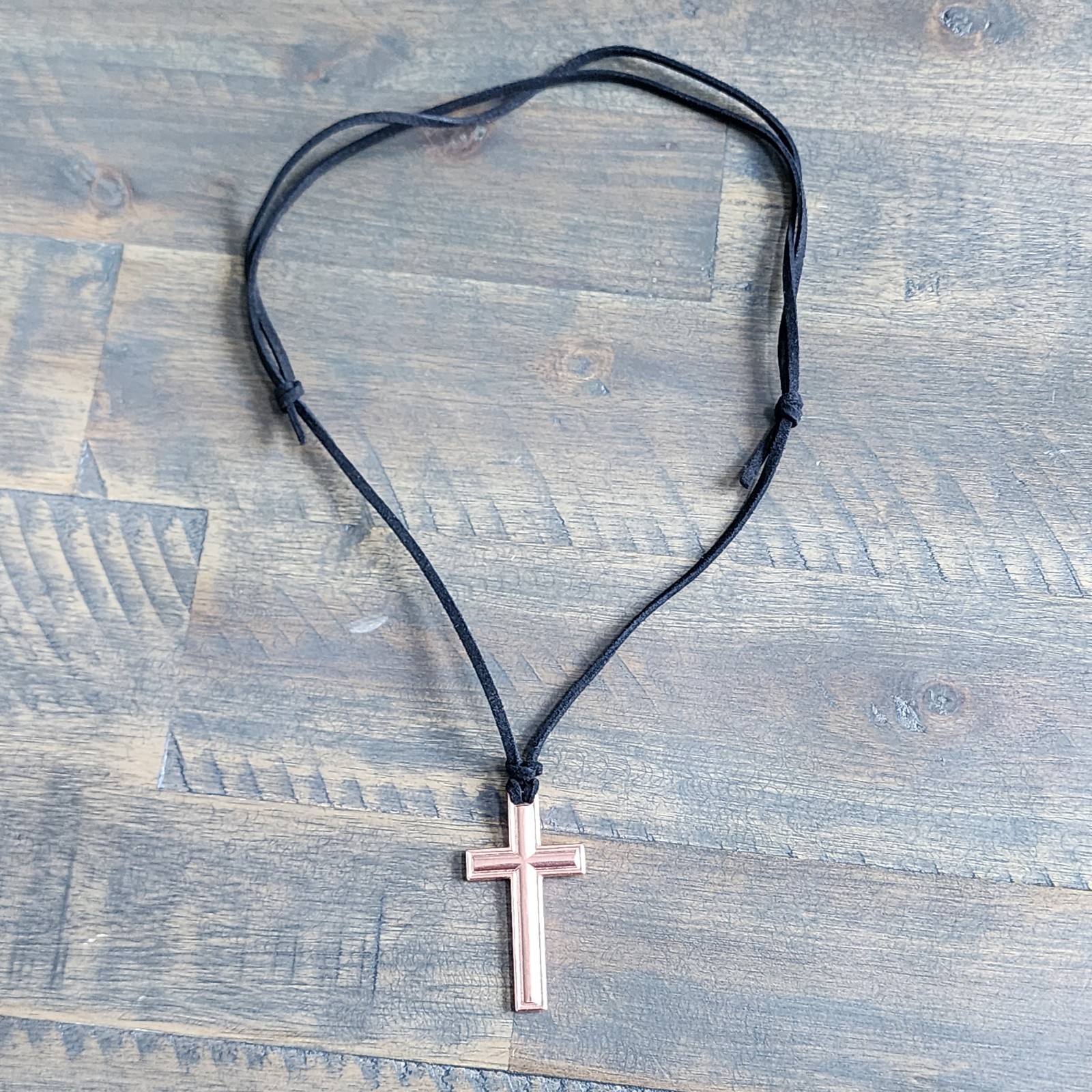 Pure Copper Cross Pendant Necklace – Adjustable Black Rope Cord, Handcrafted