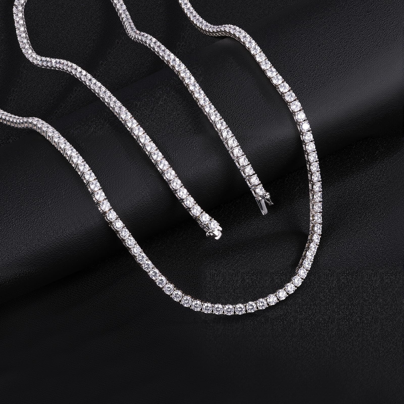 4.0mm CZ Tennis Necklace, 18K Gold Plated, Round Cubic Zirconia, Adjustable 16-2