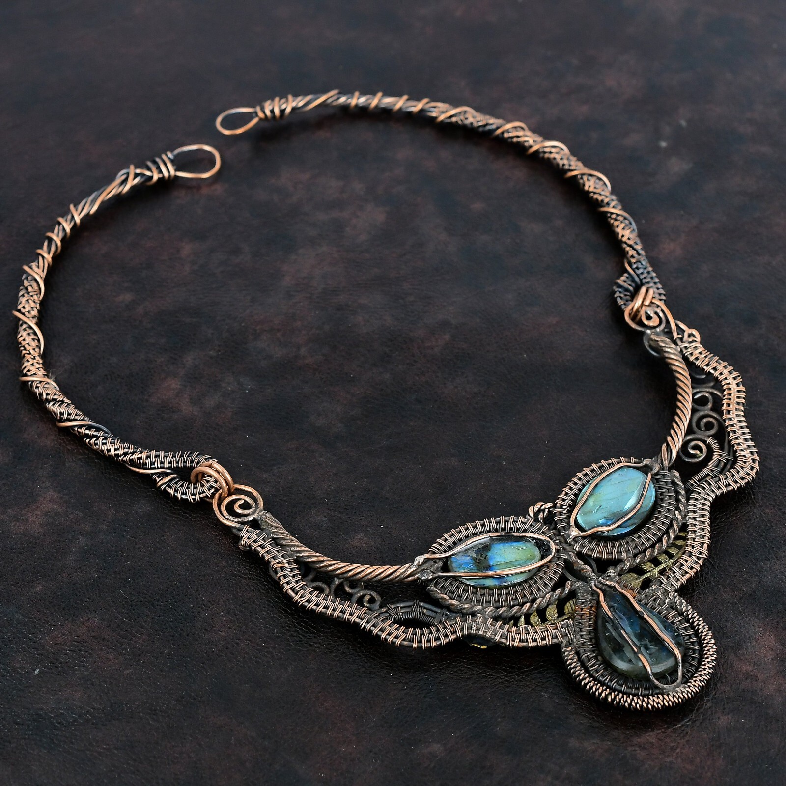 Labradorite Copper Mother Gift Wire Wrapped Tortoise Chain Necklace 18.0″