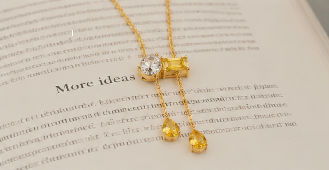 4ct Pear Cut Simulated Yellow Citrine/Diamond Art Necklace 14k Rose Gold Plated