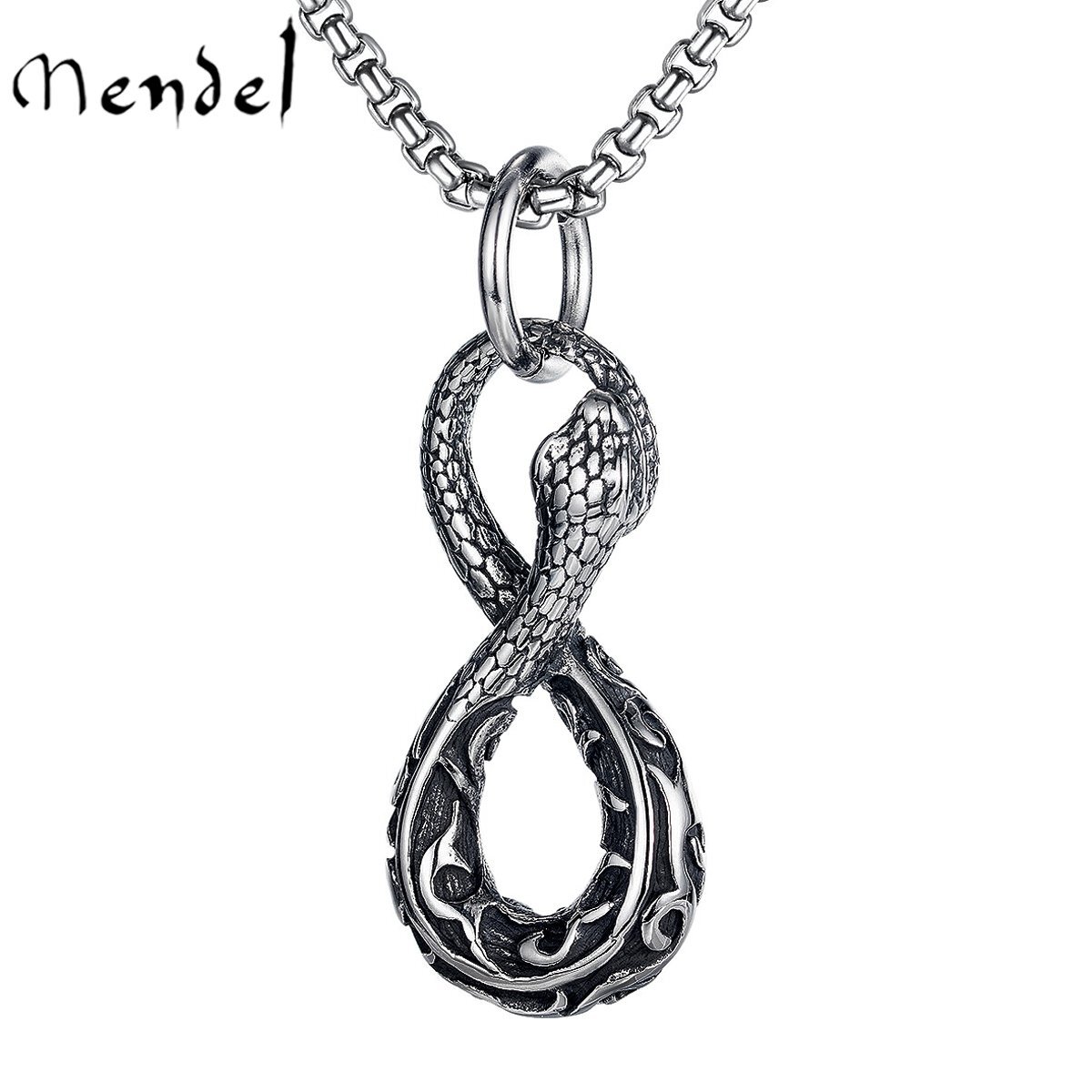 MENDEL Mens Womens Number 8 Snake Serpent Pendant Necklace Stainless Steel Chain