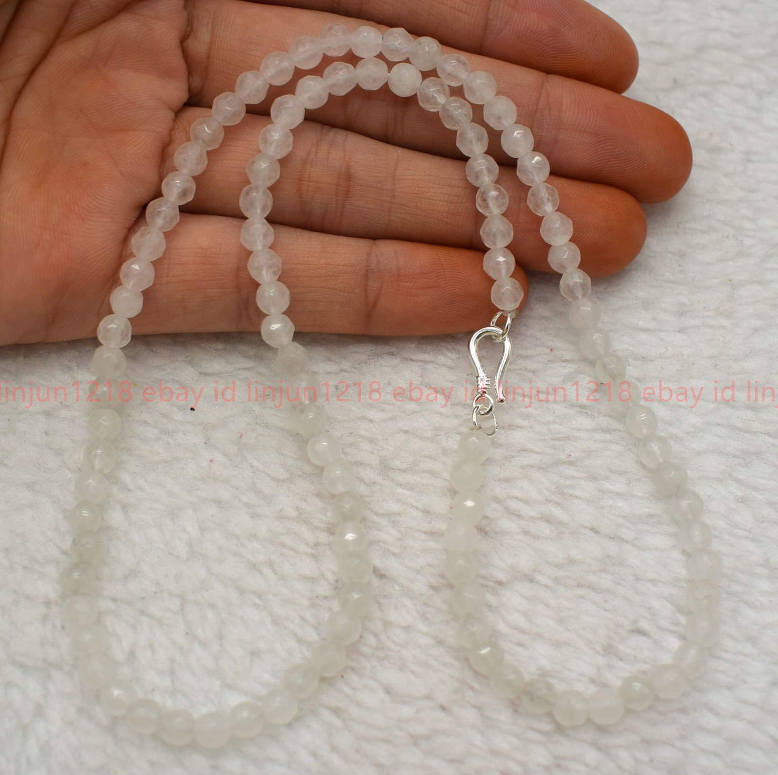 Beautiful New 4mm Faceted White Jade Gemstone Beads Necklace Bracelet 18/7.5in