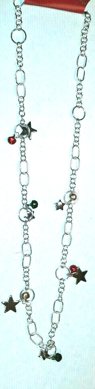 Brand New Silver-Tone Jingle Bell & Star Long 36 inches Necklace Orig Cost $16