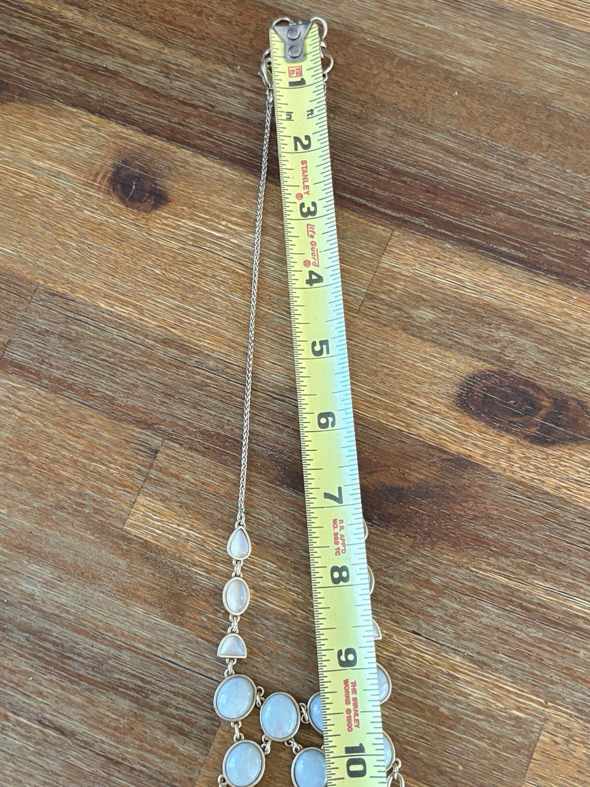 Lucky Brand Necklace Gold Tone Pale Blue Cabochon Statement Bib Pendant 15 in