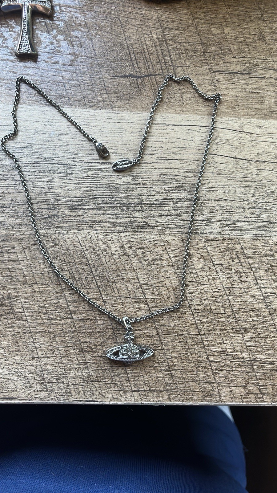 Vivienne Westwood Signed Silver Tone Orb Pendant CZ Pavé Cable Necklace