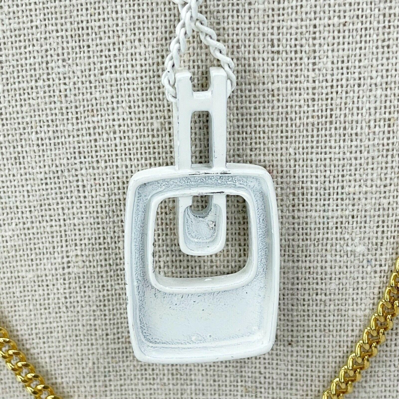 White and Gold Tone Double Strand Pendant Chain Link Necklace