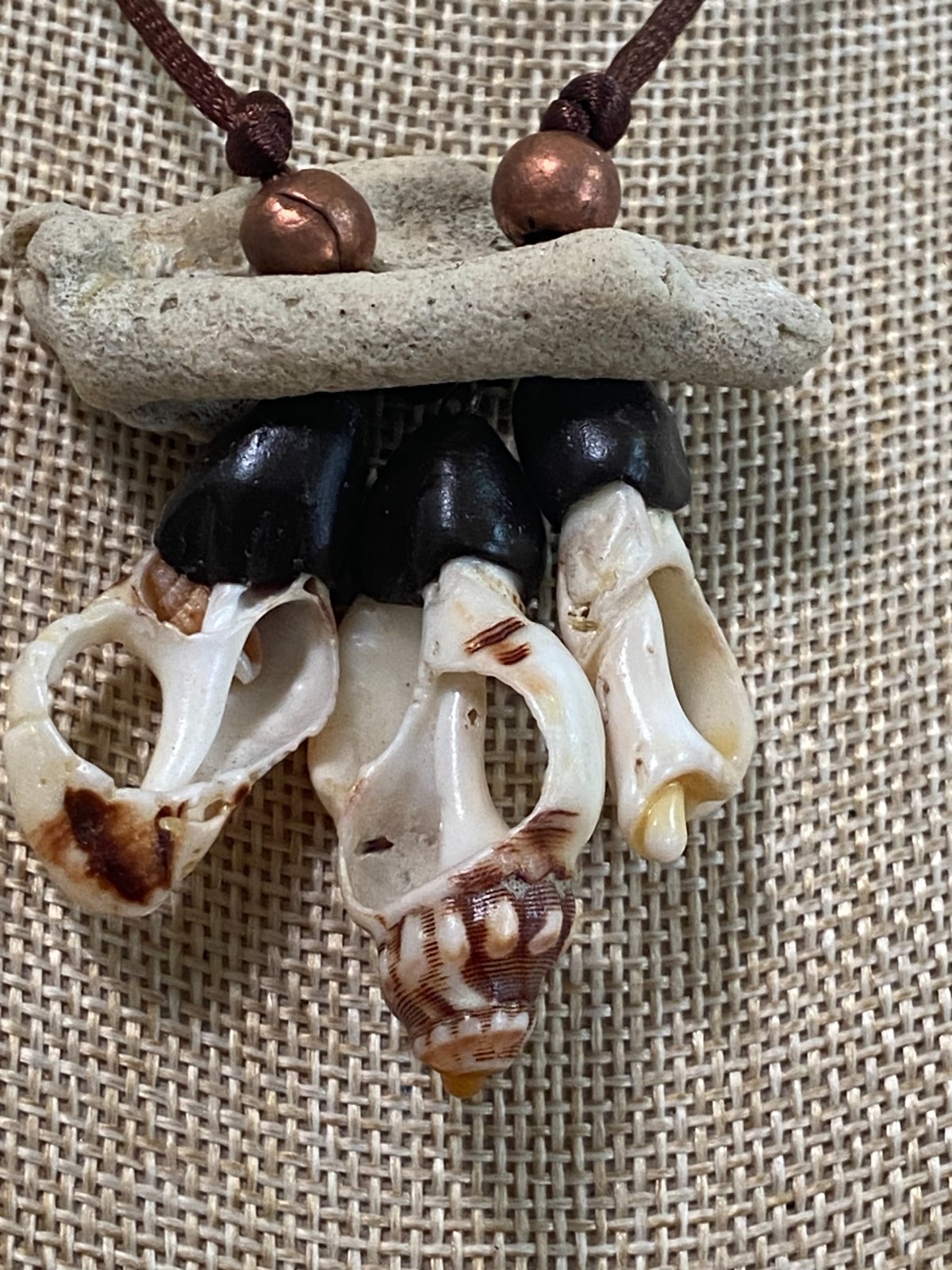 Handcrafted Coastal Coral and Shell Pendant Necklace with Copper Accent