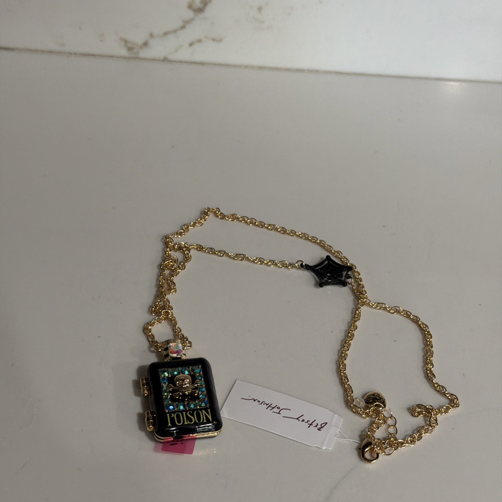 Betsey Johnson Long Pendant Poison Bottle Necklace Locket Snake NWT