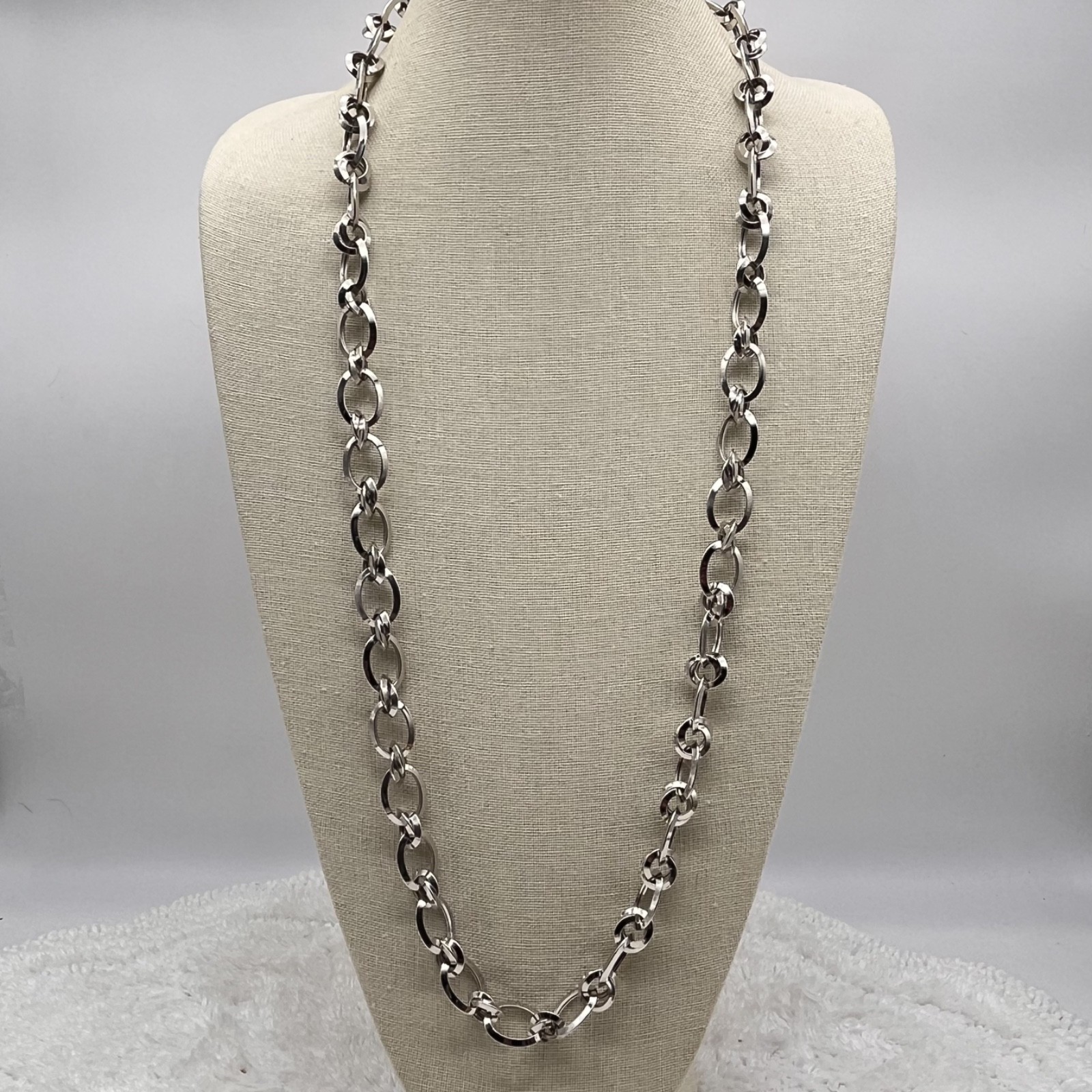 Bronze Milor Italy Necklace Chunky Oval Link Chain Silver Tone LONG 36″