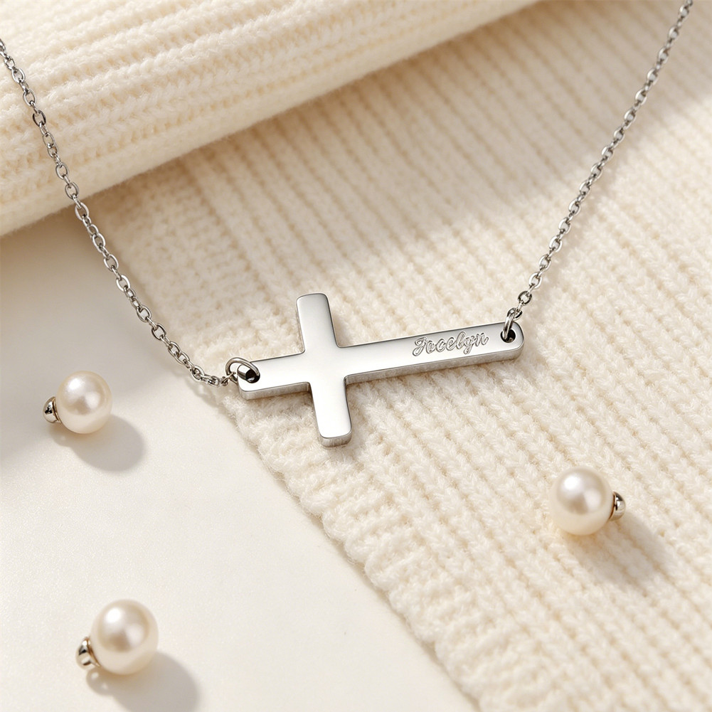 Personalized Cross Name Necklace,Custom Engraved Cross Necklace with Name