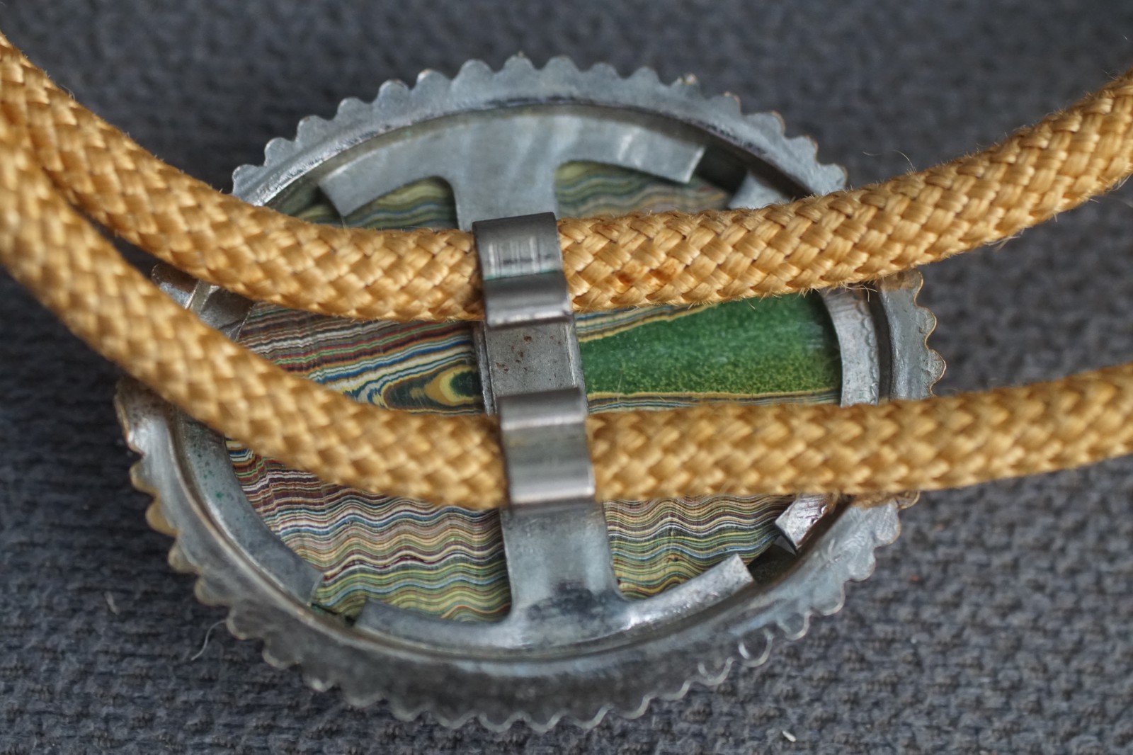 Vintage Abalone on Green Cord 18″ Lariat String Ties (2), adjustable length