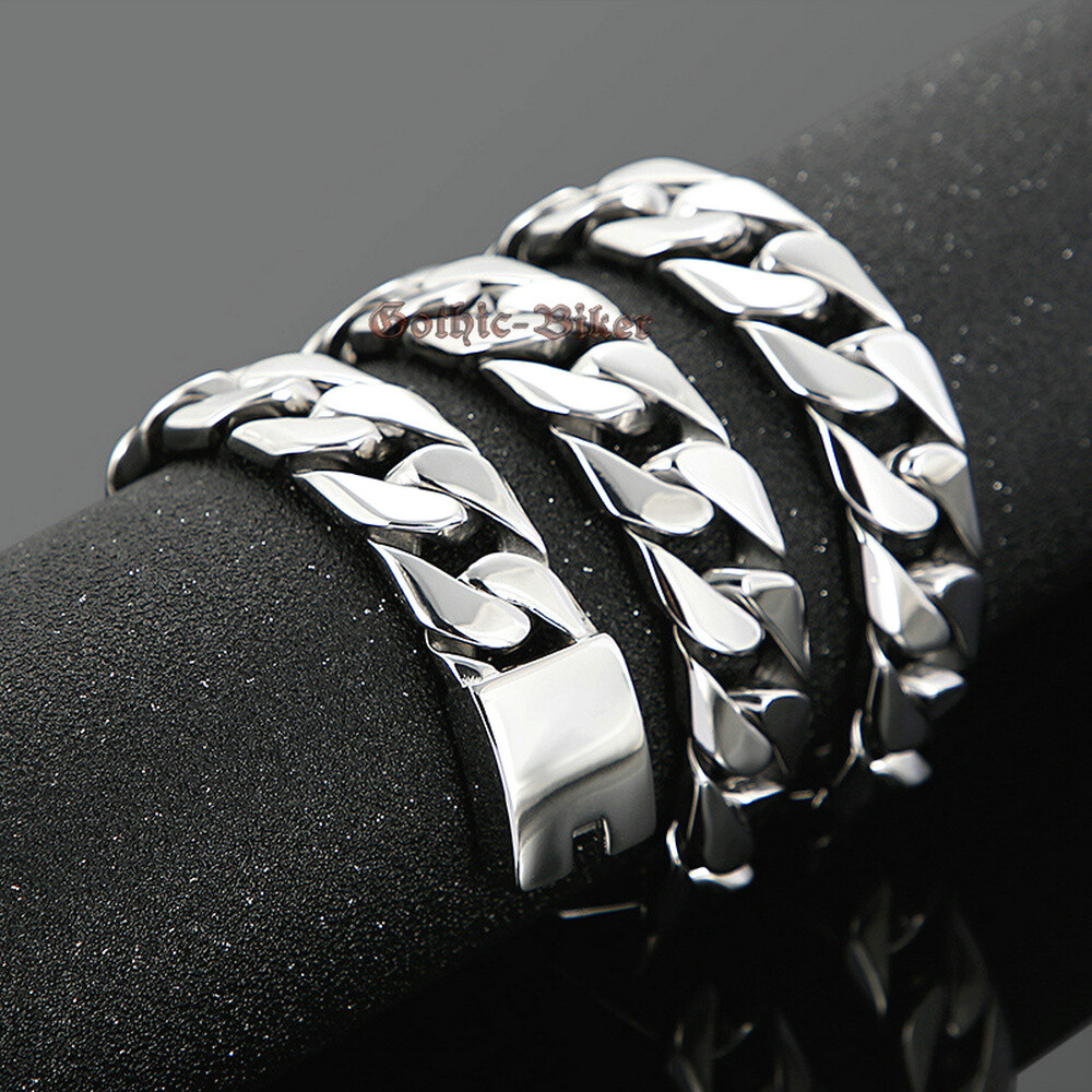 Heavy Stainless Steel Curb Cuban Chain Mens Necklace Bracelet Polish 17mm 18-30″