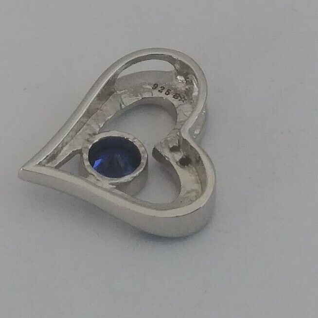 925 STERLING SILVER Rhodium plated MODERN HEART Pendant Cz cubic zircona 19mm