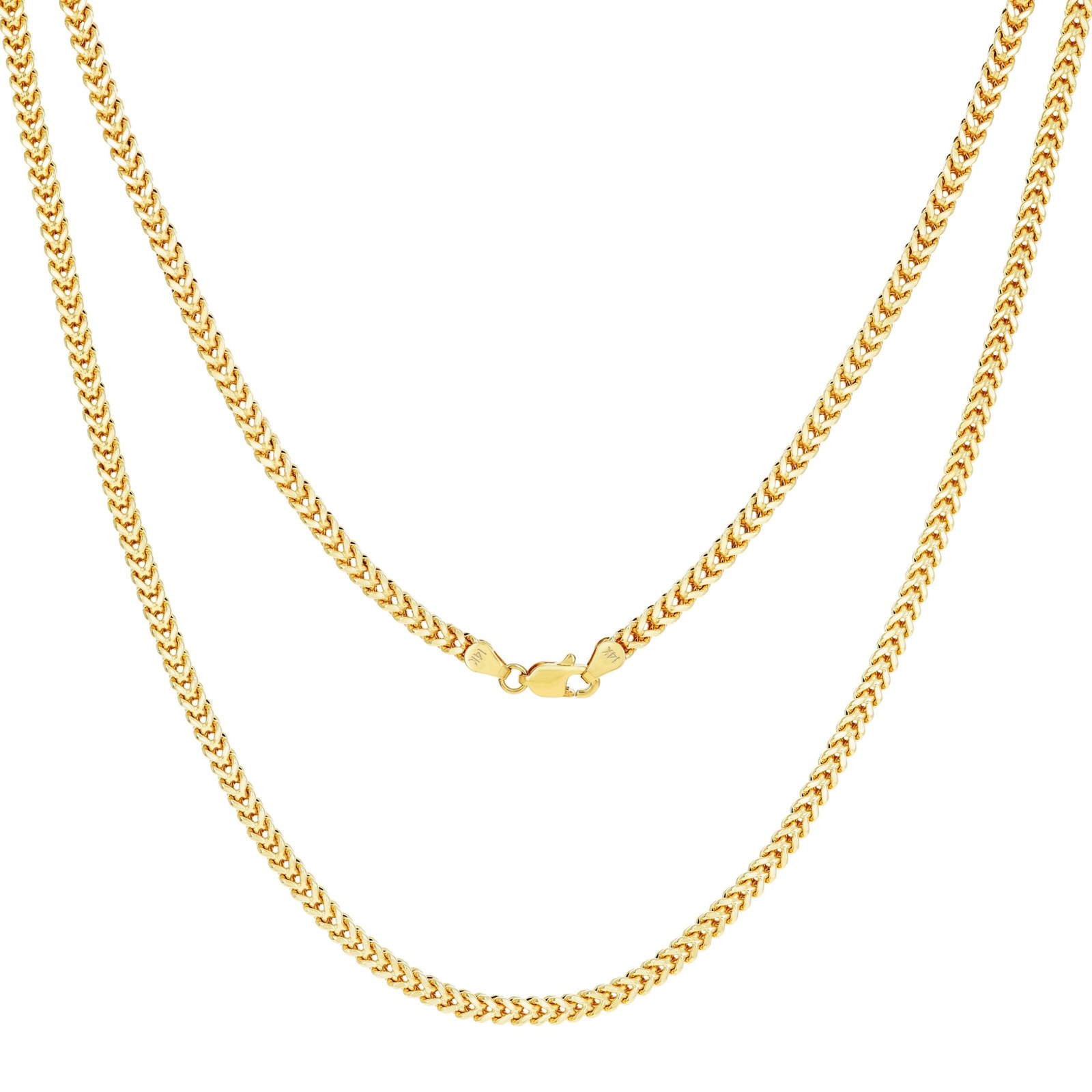 14K Yellow Gold Mens 2.5mm Franco Square Box Foxtail Wheat Necklace Chain 24″