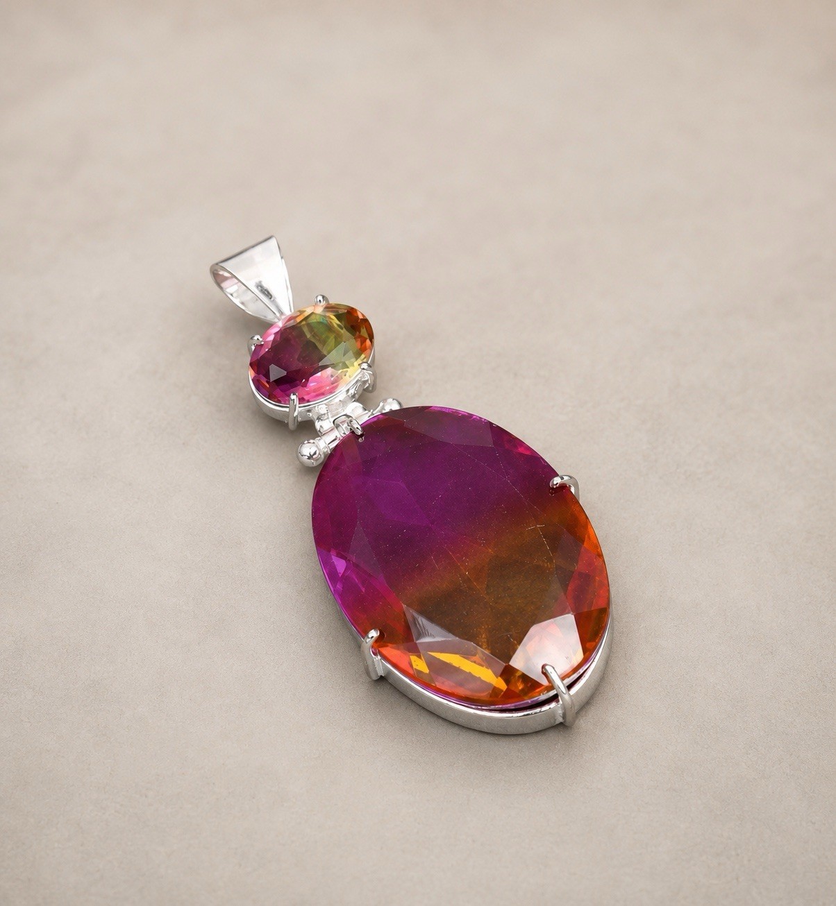 Bi-Color Tourmaline Gemstone Silver 2.4” Pendant
