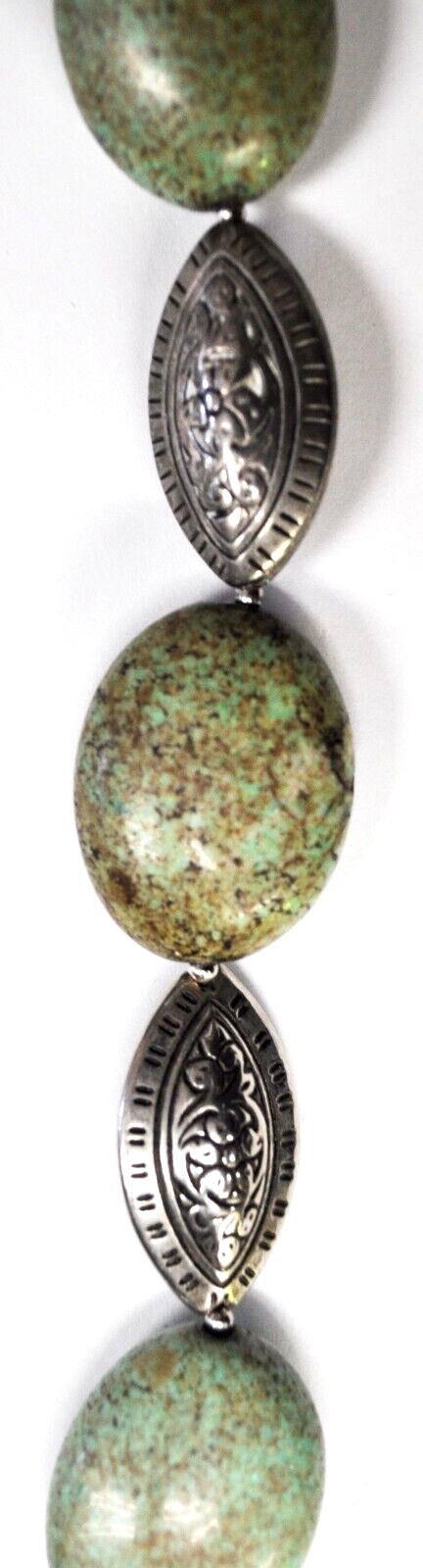 Silver Plated Oval Green Turquoise Necklace 22mm 19-1/2″