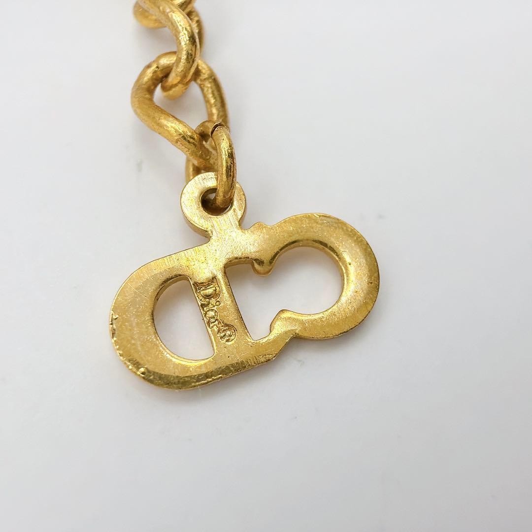 Dior Pearl Necklace CD Logo Adjustable Engraved Gold