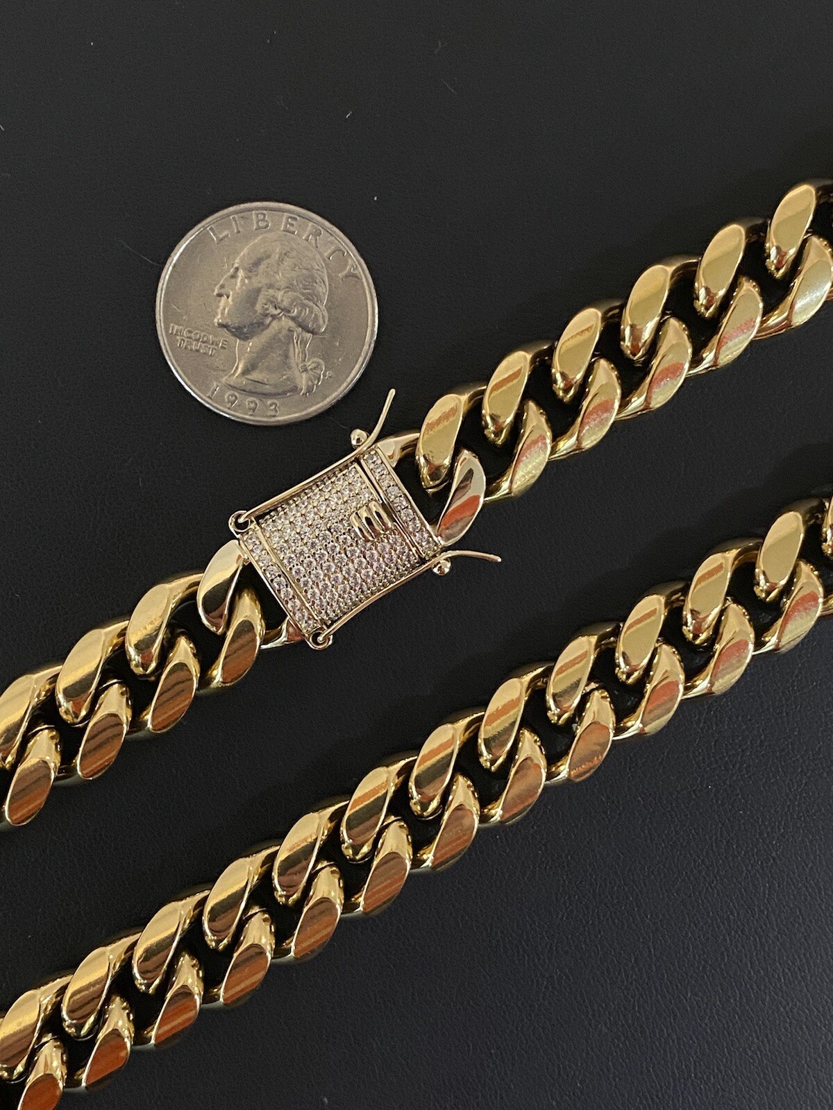 Miami Cuban Chain 14k Gold Plated SS Men Hip Hop Choker Iced CZ Box Lock 14mm