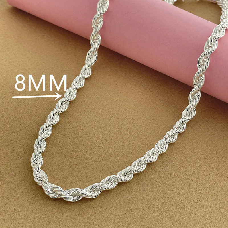 925 Sterling Silver 5/6/8MM 16-30 Inches Rope Chain Necklace For Men Women