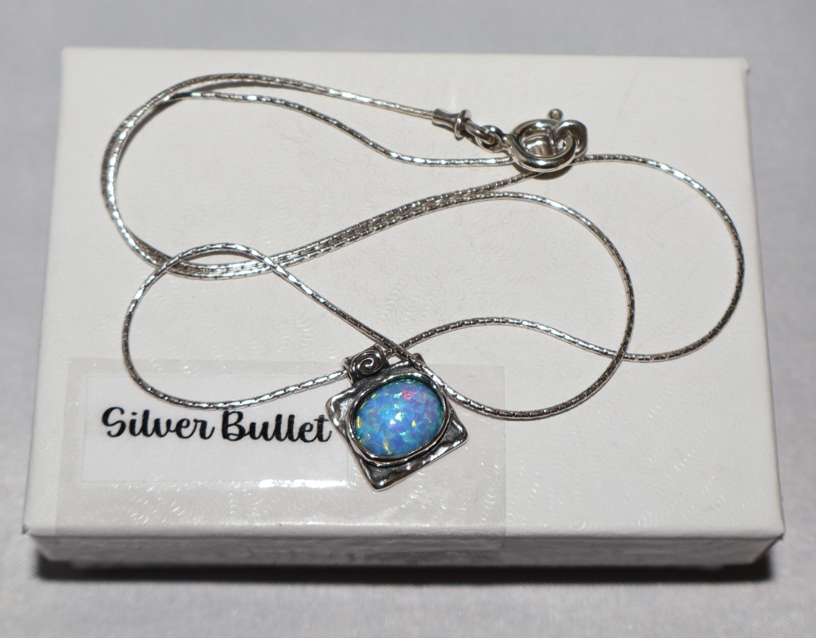 Didae Israel Sterling Silver Blue Opal Square Pendant Necklace