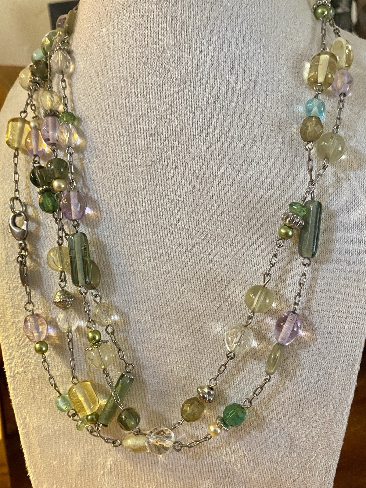 Lia Sophia 58.5” Extra Long Beaded Necklace Glass Mix Rope Opera Boho Pastels