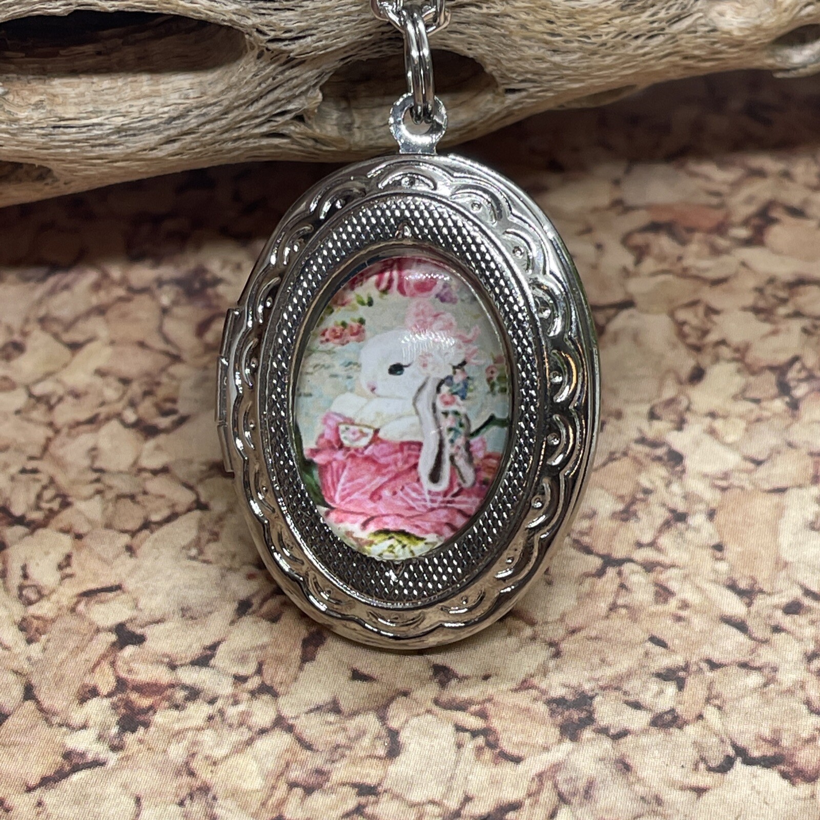 BUNNY RABBIT Locket Necklace JEWELRY Pendant PHOTO Silver Hot Pink Photo GIFT