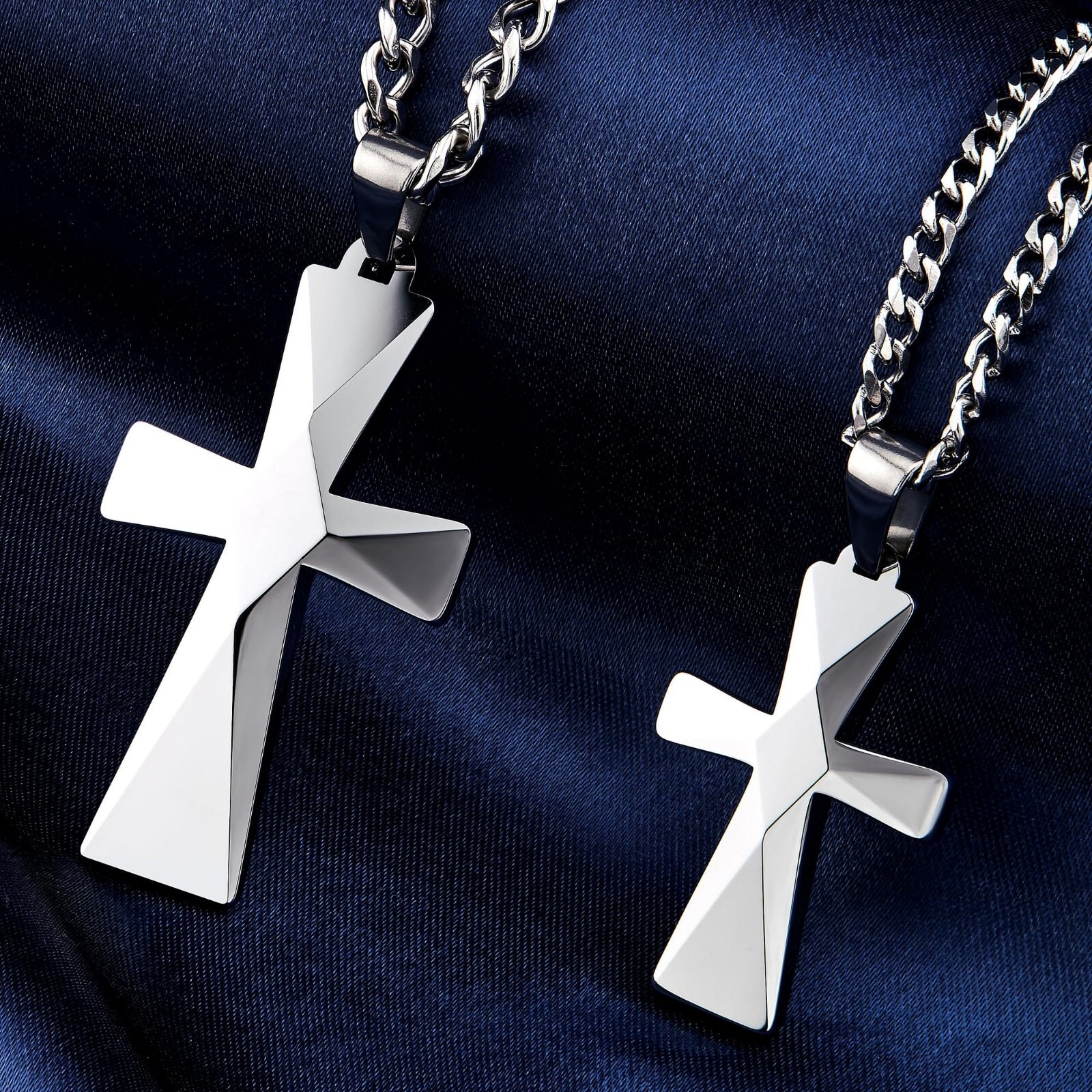 Tungsten Carbide Cross Pendants 16″-28″ Stainless Steel Cuban Chain