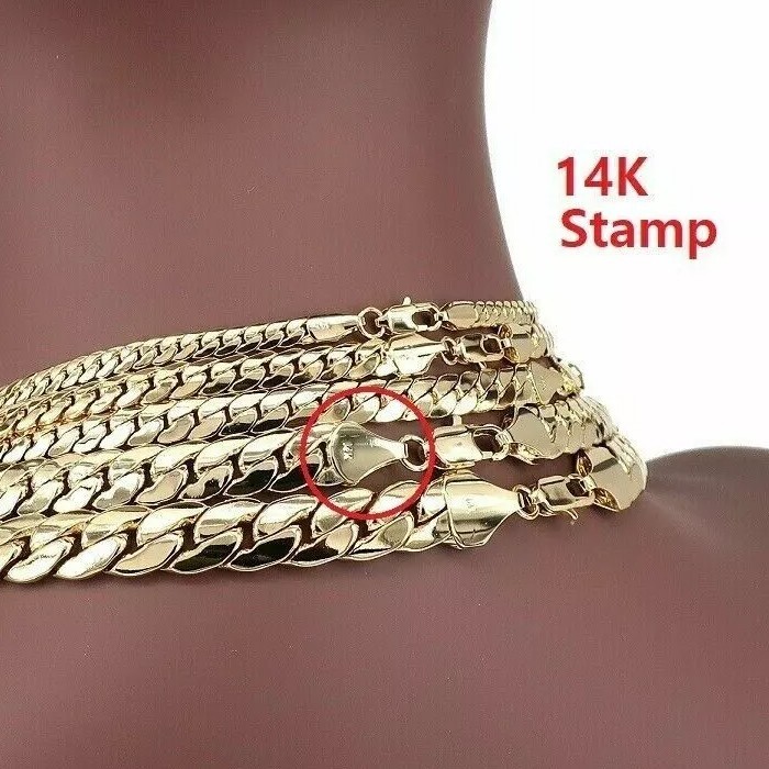 AAA+ 14k Gold Plated Brass Cuban Chain 4mm to 10mm Necklace Bracelet 20″ 24″ 30″
