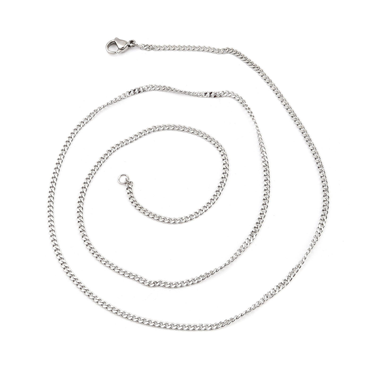 Stainless Steel Link Curb Chain Necklace Silver Tone 2.2 mm 60cm(23 5/8″) long