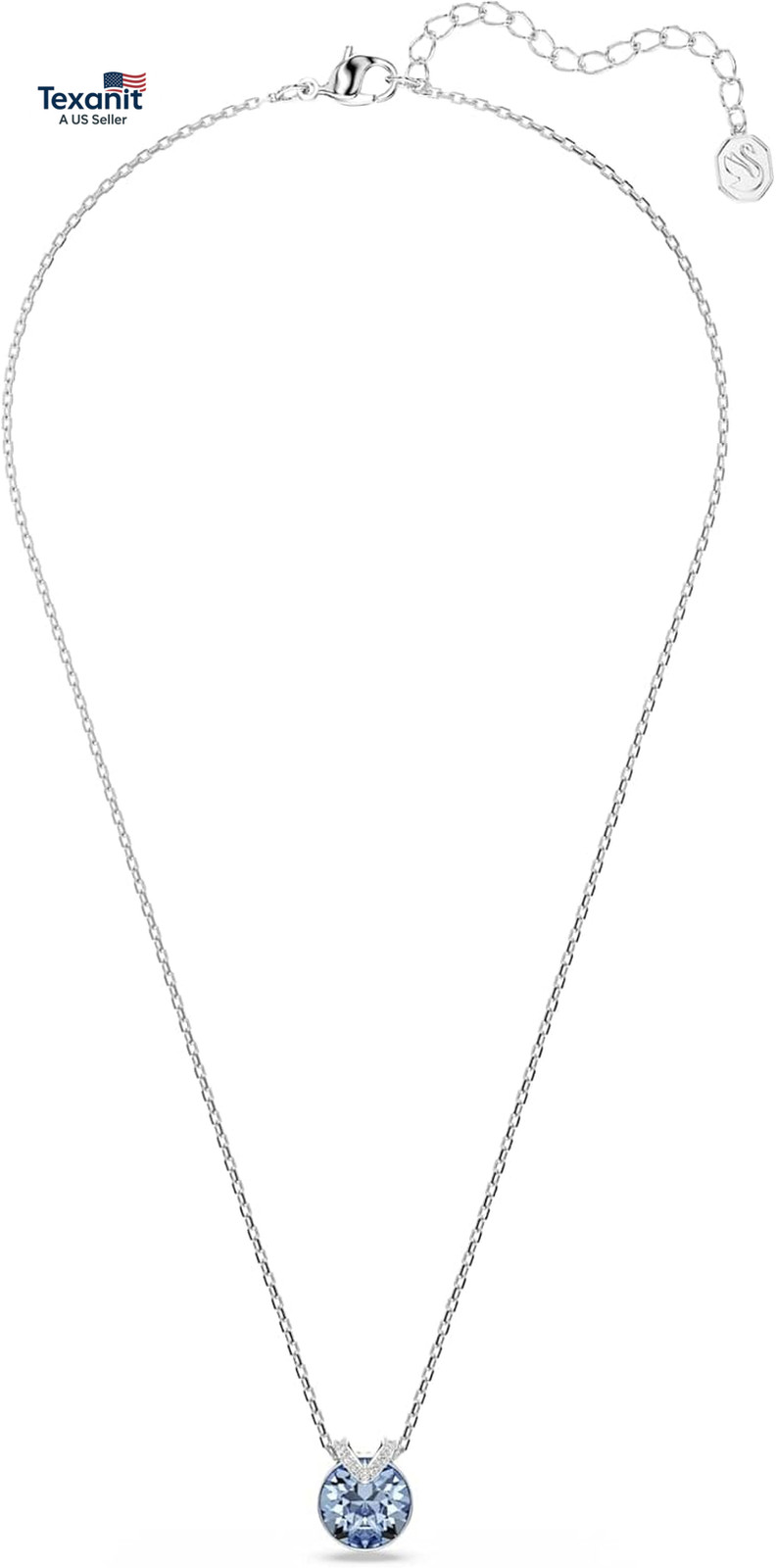 Bella V Pendant, round Cut, Blue, Rhodium Finish