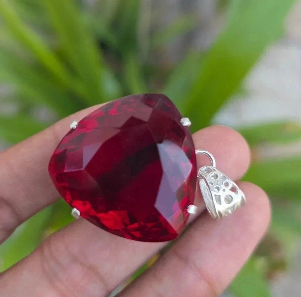 20 Ct Natural Red Ruby Trillion Certified Loose Gemstone 925Solid Silver Pendant