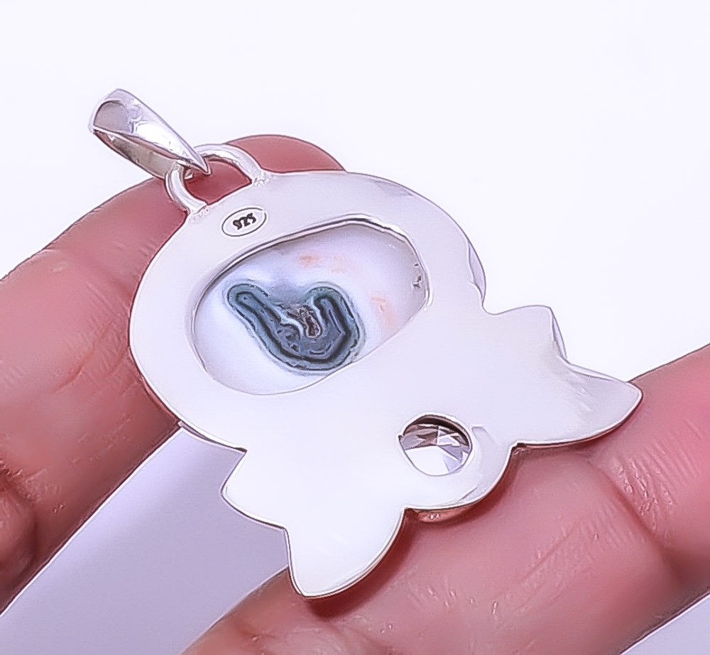 Moss Quartz & White Topaz Gemstone 925 Sterling Silver Pendant 1.72″ A374