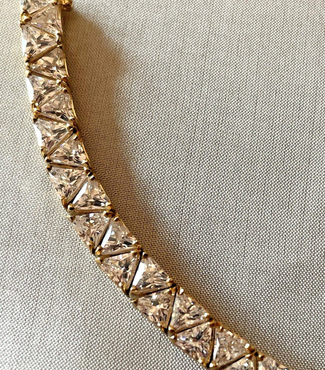 Suzanne Somers Sterling Silver Gold Vermeil Trillion Cut Necklace. 17.5″ Long