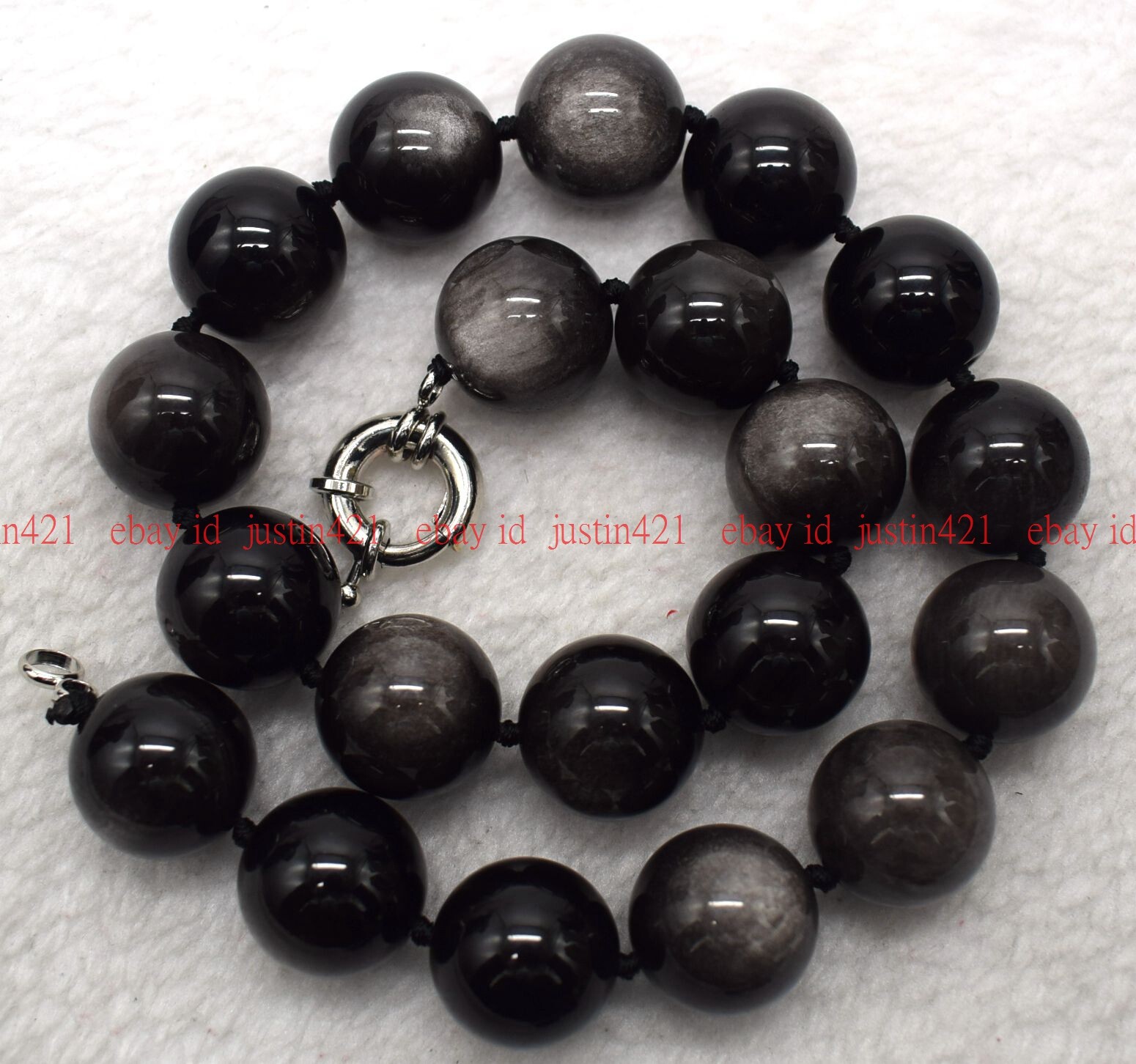 Huge 20mm Silver Eye Obsidian Round Gemstone Beads Necklace Bracelet 18/7.5″ AAA