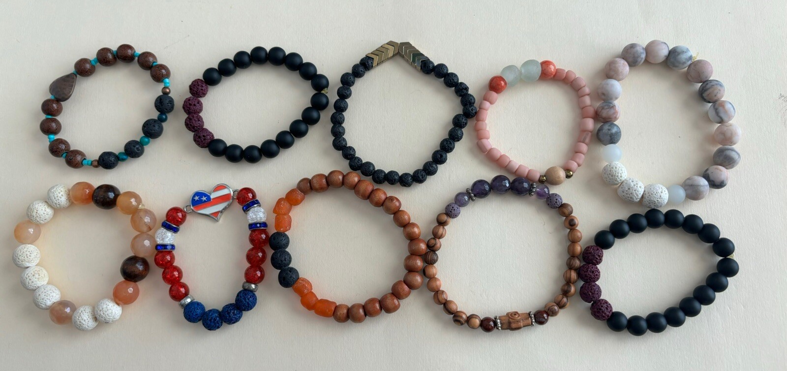 Lot of 10 Young Living Lava Rock Bead Bracelet Multi Color Precious Gemstone