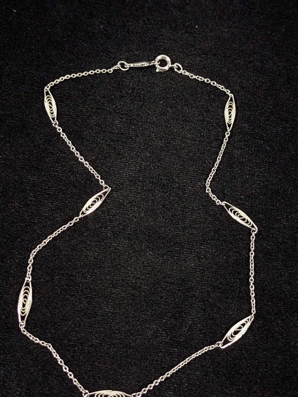 Vintage Napier Silver Tone Open Work Oval Station Chain Choker Necklace 15 in
