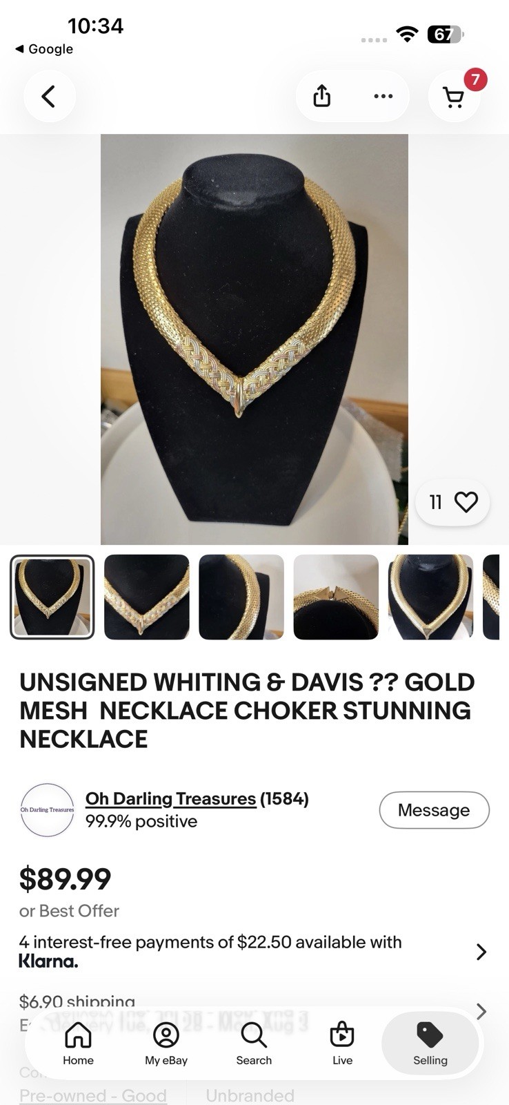 Gold Tone Metal Mesh Chain Choker Necklace with Triangle Front Detail