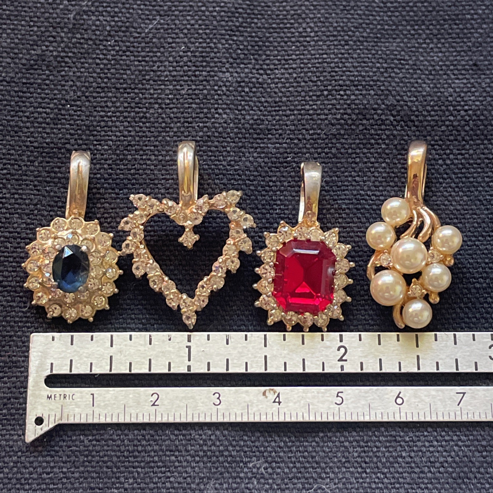 Vintage Roman Signed Pendants Lot of 4 Gold Tone Rhinestone Faux Pearl & Stones
