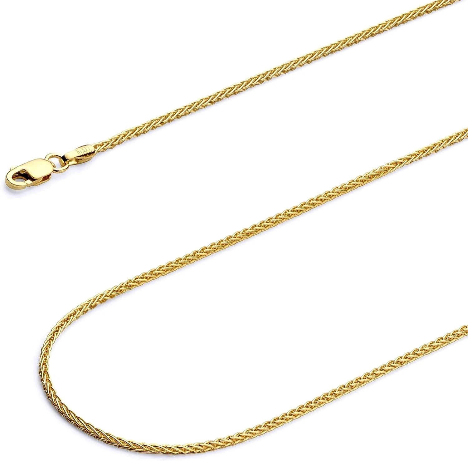 Luxurious 14k Gold Wheat Chain Necklace, 16 Inches – Multiple Widths Available
